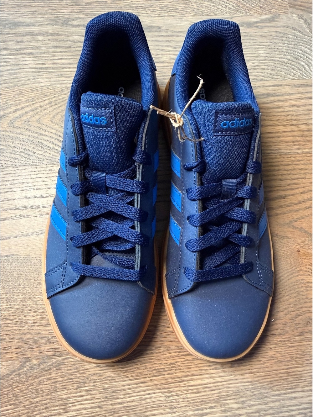 NWT Adidas Navy Blue and Blue Striped Sneakers with Gum Sole, Size 5.5 - Picture 2 of 12